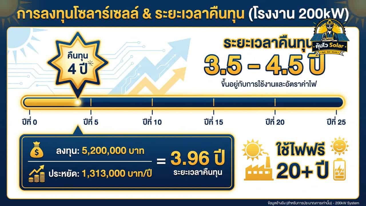 ลงทุนติดโซล่าเซลล์ 200 kw คืนทุน