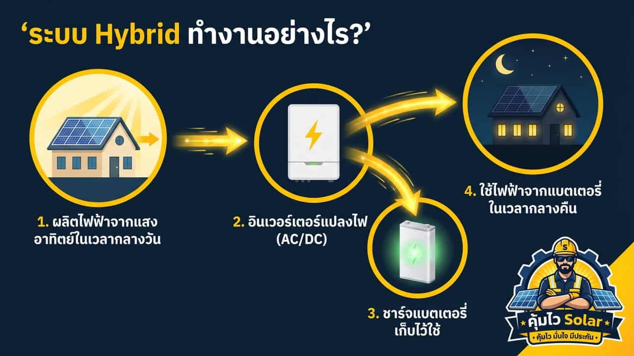 การทำงานของระบบ Hybrid โซล่าเซลล์ 4 ขั้นตอน