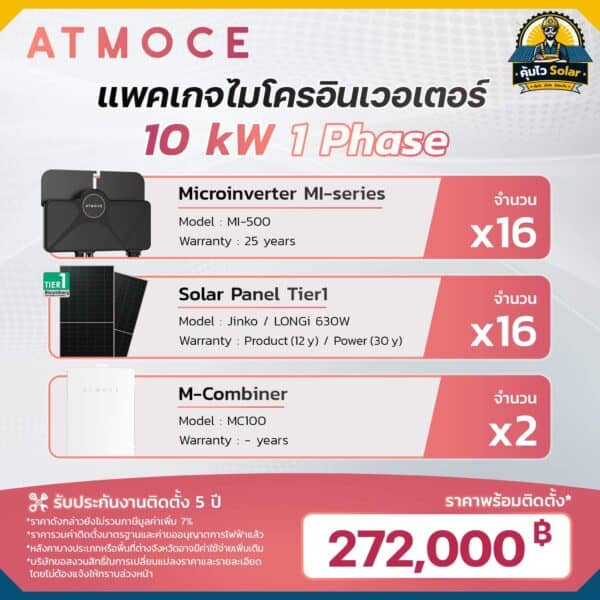 โซล่าเซลล์ Micro Inverter 10kW | Atmoce MI-500 | ไฟ 1 เฟส