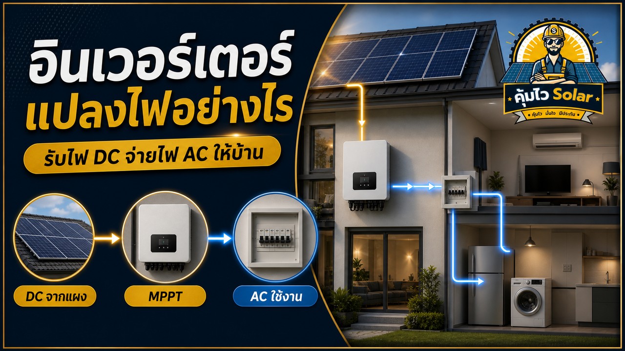 แผนภาพอินเวอร์เตอร์แปลงไฟ DC จากแผงโซลาร์เซลล์เป็นไฟ AC สำหรับใช้ในบ้าน