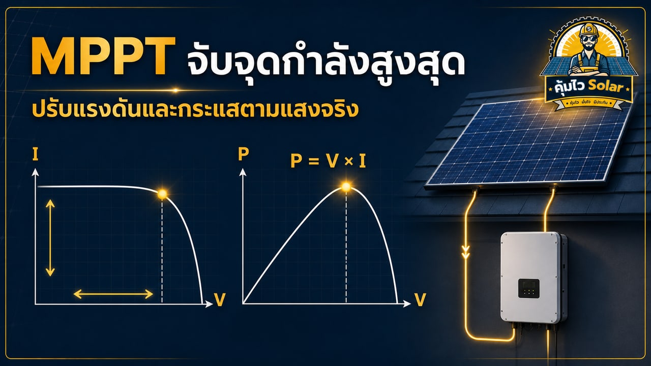 กราฟอธิบาย MPPT ปรับแรงดันและกระแสเพื่อหาจุดกำลังสูงสุดของแผงโซลาร์เซลล์