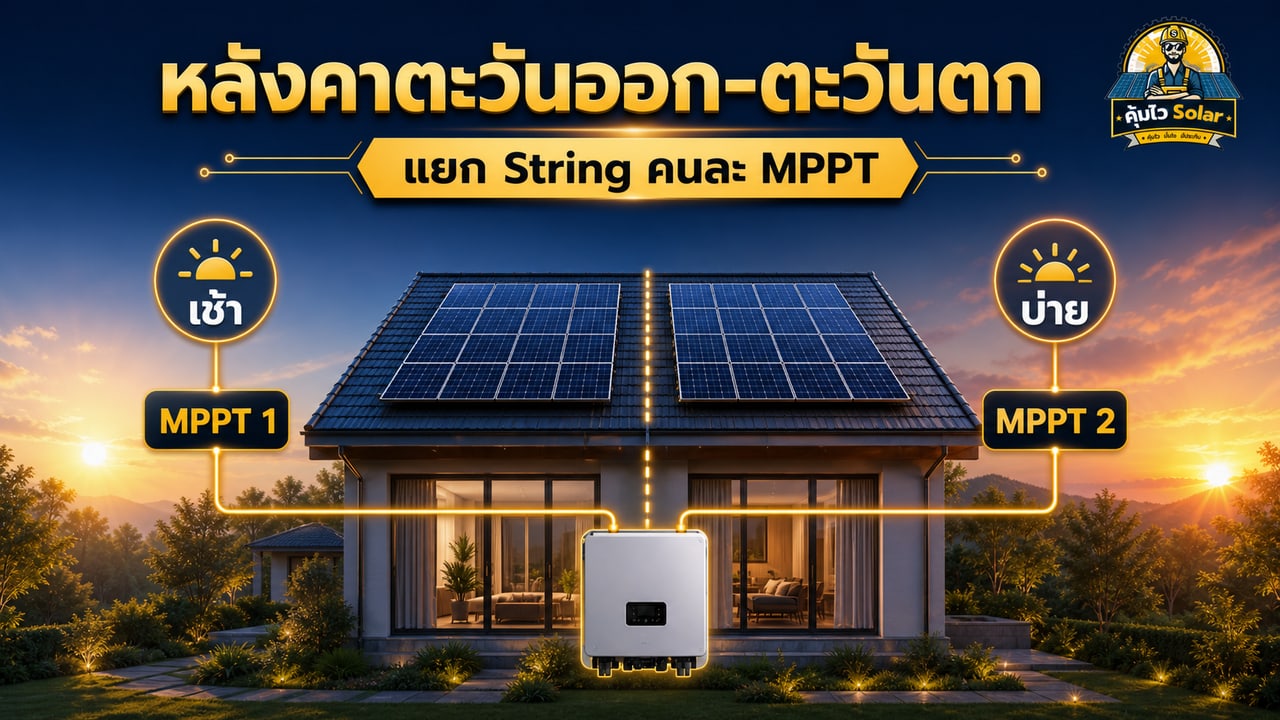 ตัวอย่างแบ่งแผงหลังคาทิศตะวันออกและตะวันตกไปยัง MPPT คนละชุด