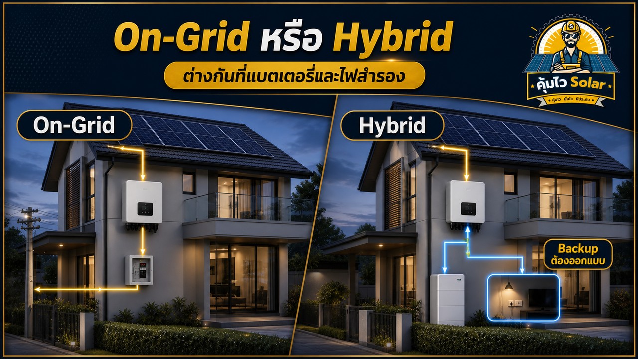 เปรียบเทียบอินเวอร์เตอร์ On-Grid กับอินเวอร์เตอร์ไฮบริดและระบบแบตเตอรี่