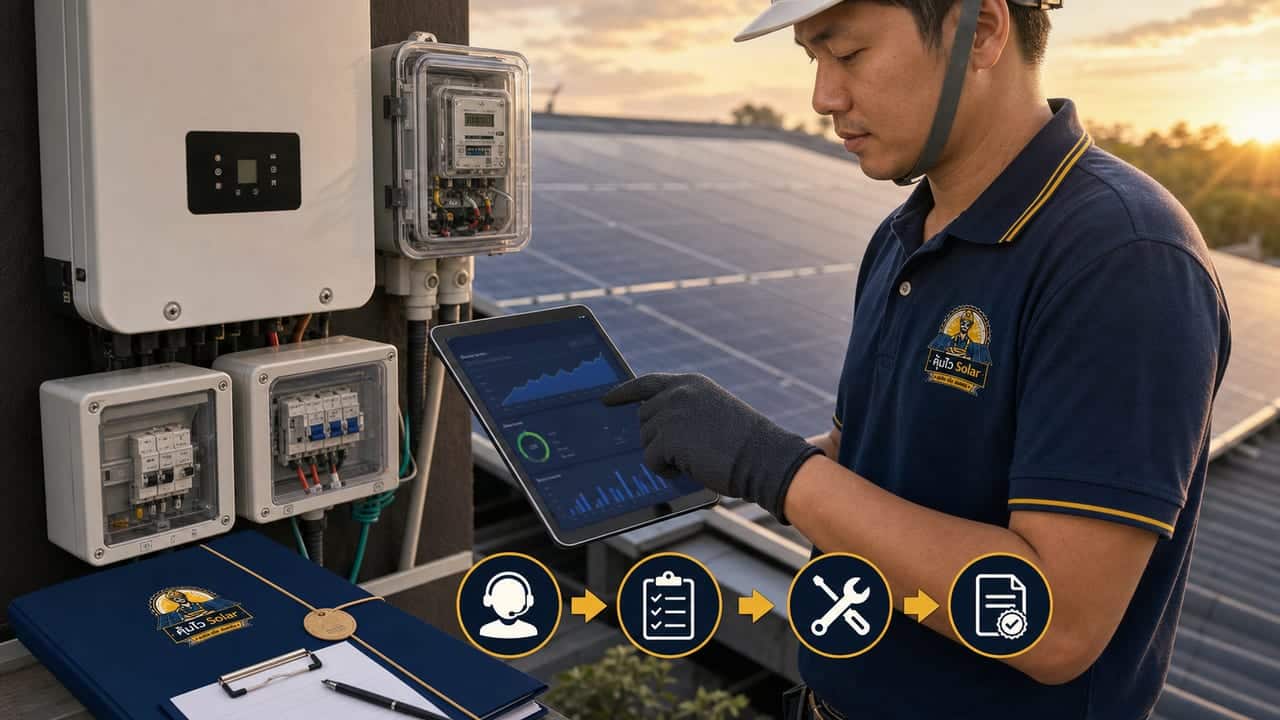 ทีมบริการหลังการขายตรวจระบบโซล่าเซลล์ผ่าน Monitoring และเอกสารส่งมอบ
