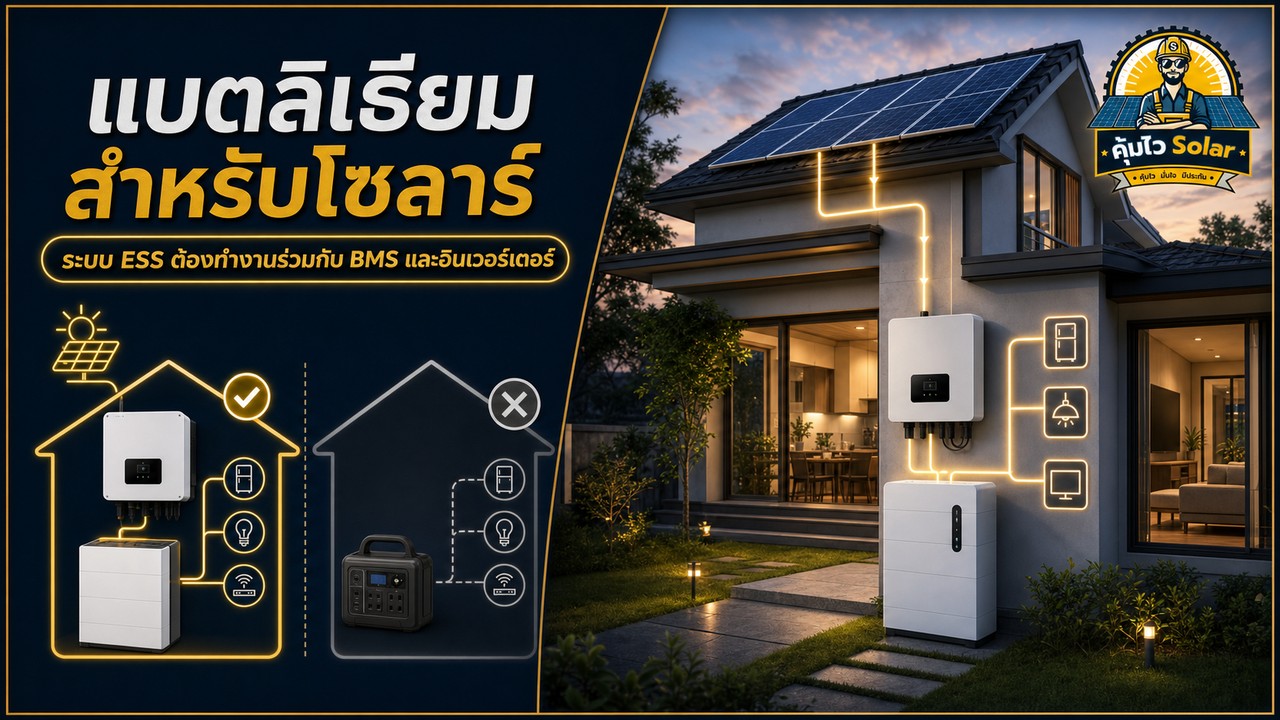 แบตลิเธียมสำหรับโซลาร์ทำงานร่วมกับ BMS และอินเวอร์เตอร์