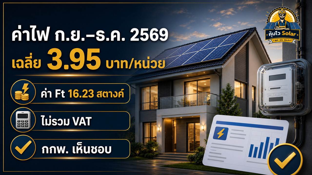 ค่าไฟเฉลี่ย 3.95 บาทและค่า Ft 16.23 สตางค์ต่อหน่วย งวดกันยายนถึงธันวาคม 2569