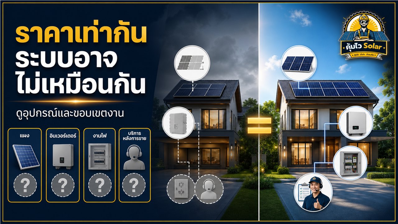 เปรียบเทียบระบบโซล่าเซลล์ราคาเท่ากันแต่รุ่นอุปกรณ์และขอบเขตงานต่างกัน
