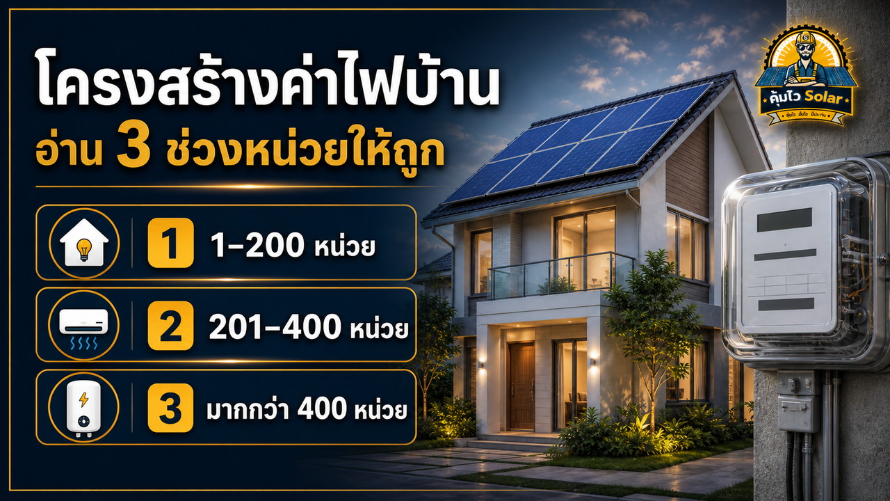 โครงสร้างค่าไฟบ้านแบ่งช่วง 1 ถึง 200 หน่วย 201 ถึง 400 หน่วย และมากกว่า 400 หน่วย