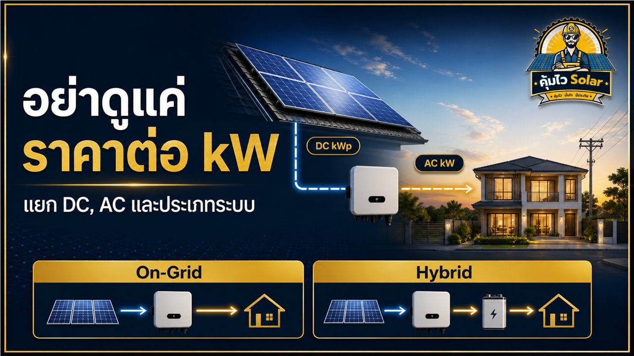แผนภาพอธิบายความต่างของกำลังแผง DC kWp และกำลังอินเวอร์เตอร์ AC kW