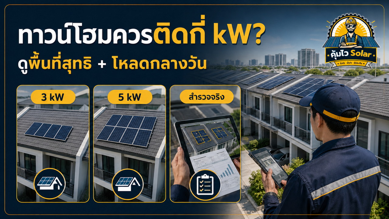 การเลือกขนาดโซลาร์ทาวน์โฮมจากพื้นที่หลังคาและการใช้ไฟกลางวัน