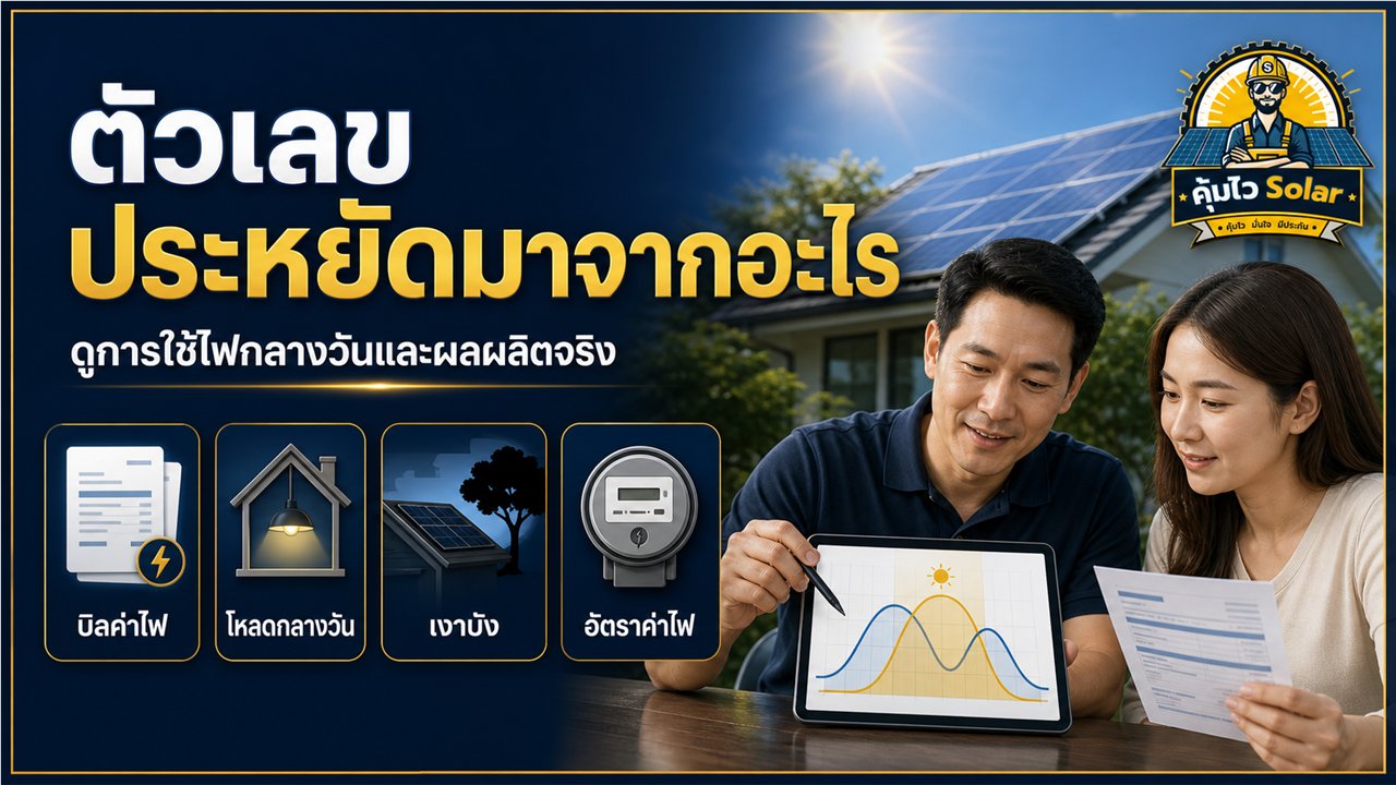 กราฟการใช้ไฟกลางวันและการผลิตโซลาร์สำหรับตรวจสมมติฐานการประหยัดค่าไฟ