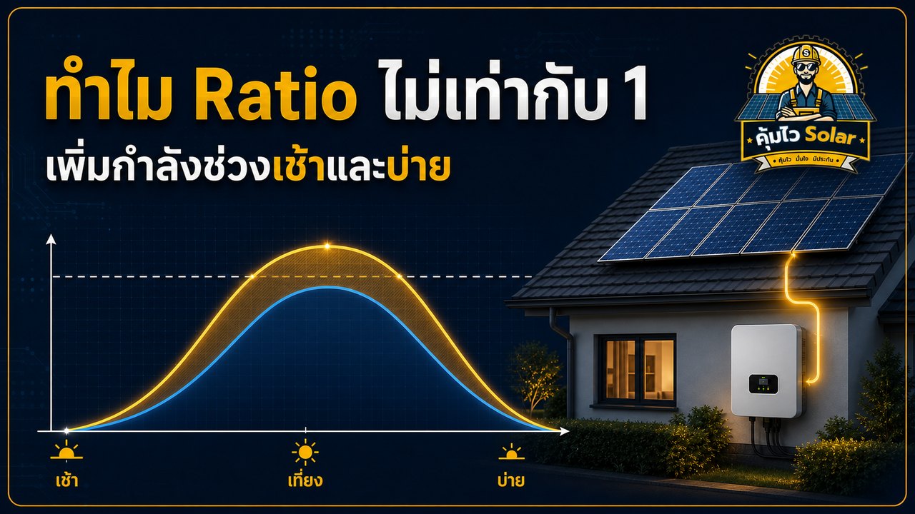 กราฟแสดงเหตุผลที่ DC AC Ratio สูงกว่า 1 ช่วยเพิ่มกำลังช่วงเช้าและบ่าย