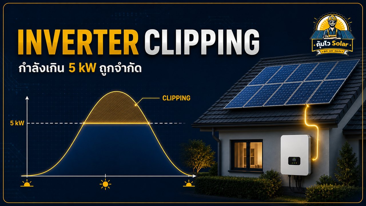 กราฟระฆังอธิบาย Inverter Clipping เมื่อกำลังโซลาร์สูงกว่าเพดาน 5 kW