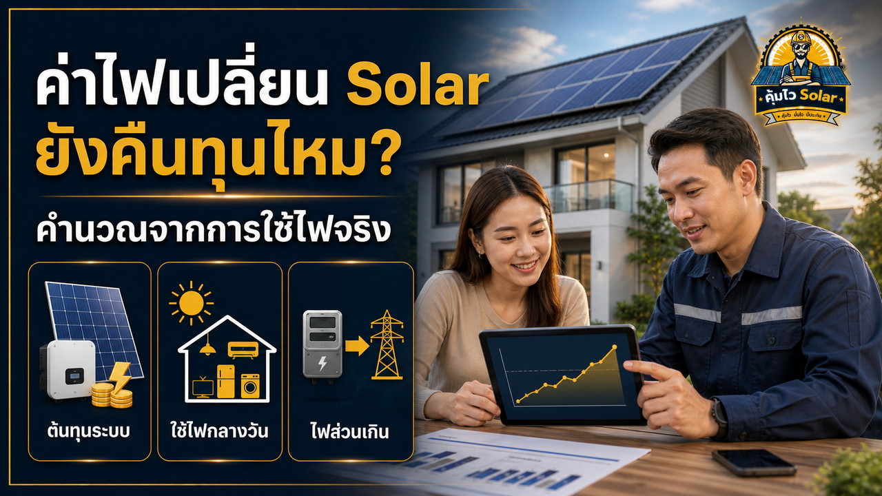 คำนวณความคุ้มค่าโซลาร์จากต้นทุนระบบ การใช้ไฟกลางวัน และไฟส่วนเกิน