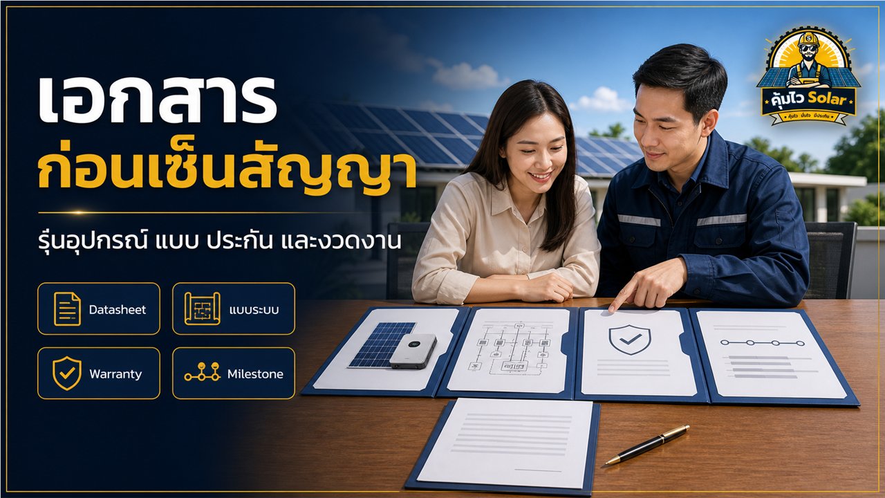 เอกสาร Datasheet แบบระบบ การรับประกัน และงวดงานที่ควรตรวจก่อนเซ็นสัญญาโซลาร์