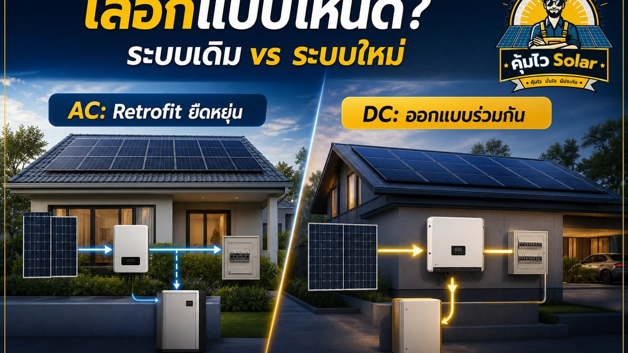 ตารางสรุปข้อแตกต่าง AC-Coupled และ DC-Coupled Battery สำหรับระบบใหม่และระบบเดิม