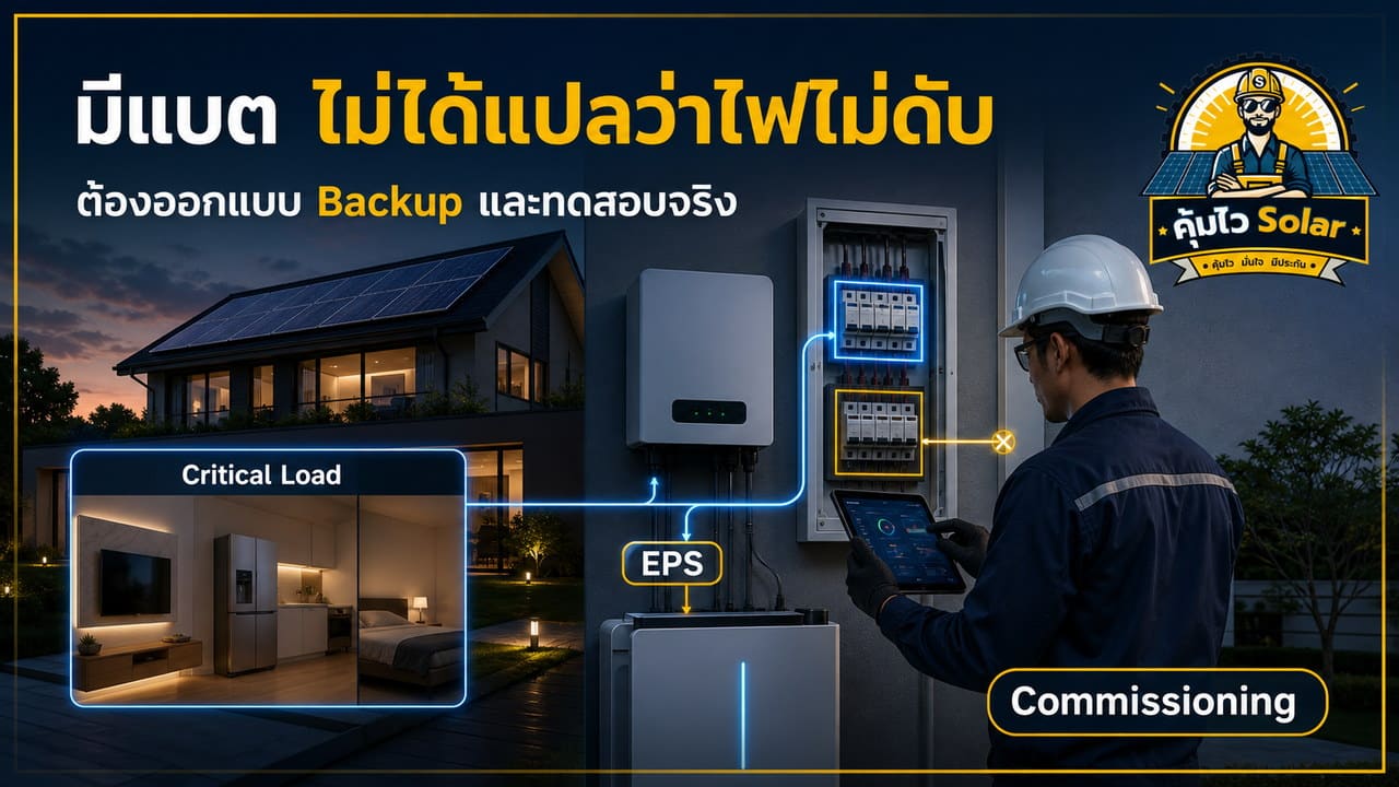 ช่างทดสอบระบบ Backup แบตเตอรี่โซลาร์เซลล์เมื่อจำลองไฟดับ