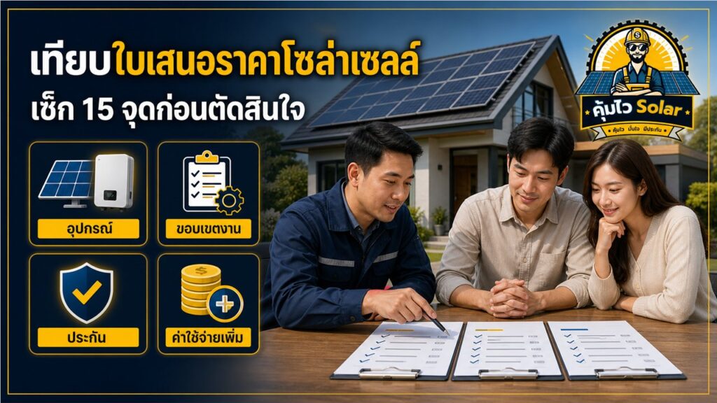 เจ้าของบ้านเปรียบเทียบใบเสนอราคาติดตั้งโซล่าเซลล์ 3 ฉบับด้วยเช็กลิสต์ 15 จุด