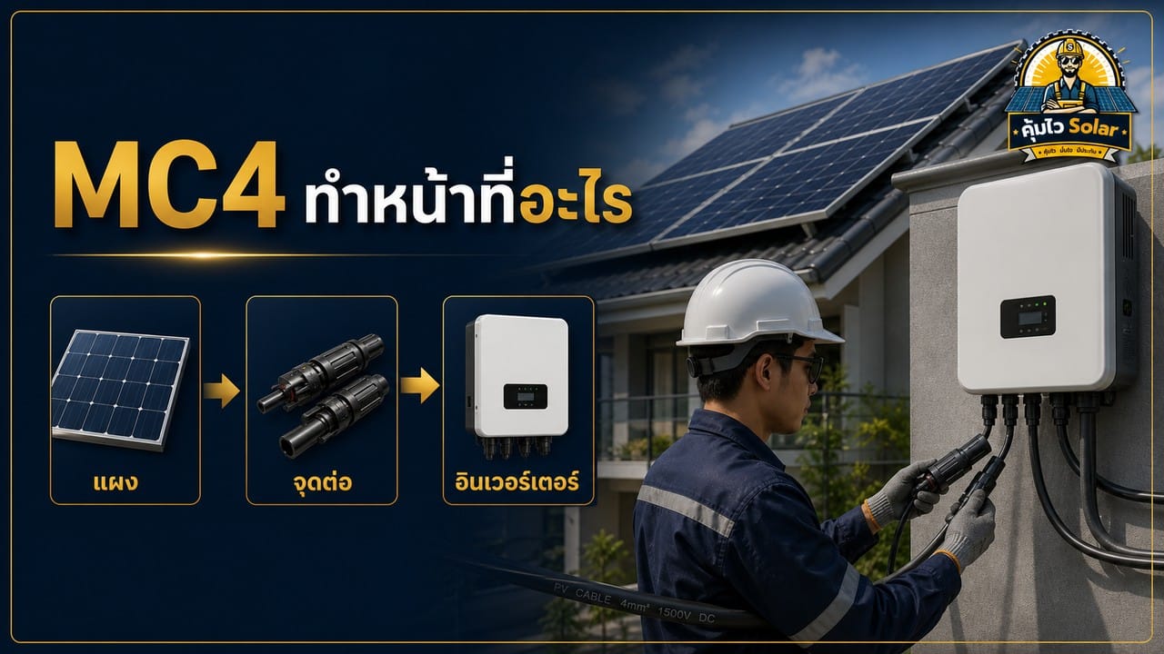 ตำแหน่งหัวต่อ MC4 ระหว่างแผงโซลาร์เซลล์กับสาย PV บนหลังคา