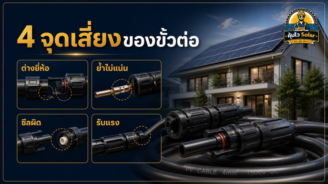 จุดเสี่ยงจากหัวต่อ MC4 ต่างยี่ห้อ การย้ำไม่แน่น และสาย PV รับแรง