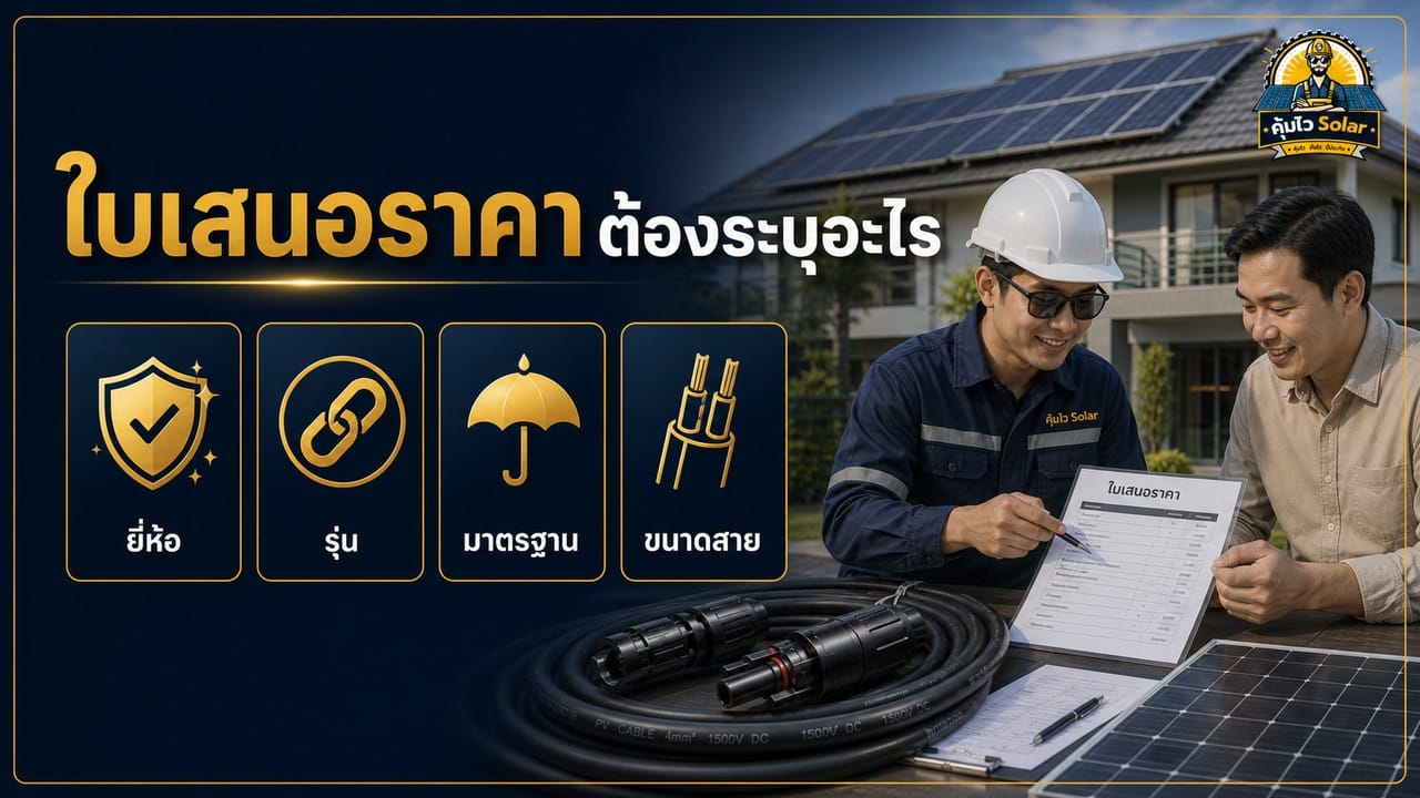 ตารางตรวจยี่ห้อ รุ่น มาตรฐาน และขนาดสาย PV ในใบเสนอราคา