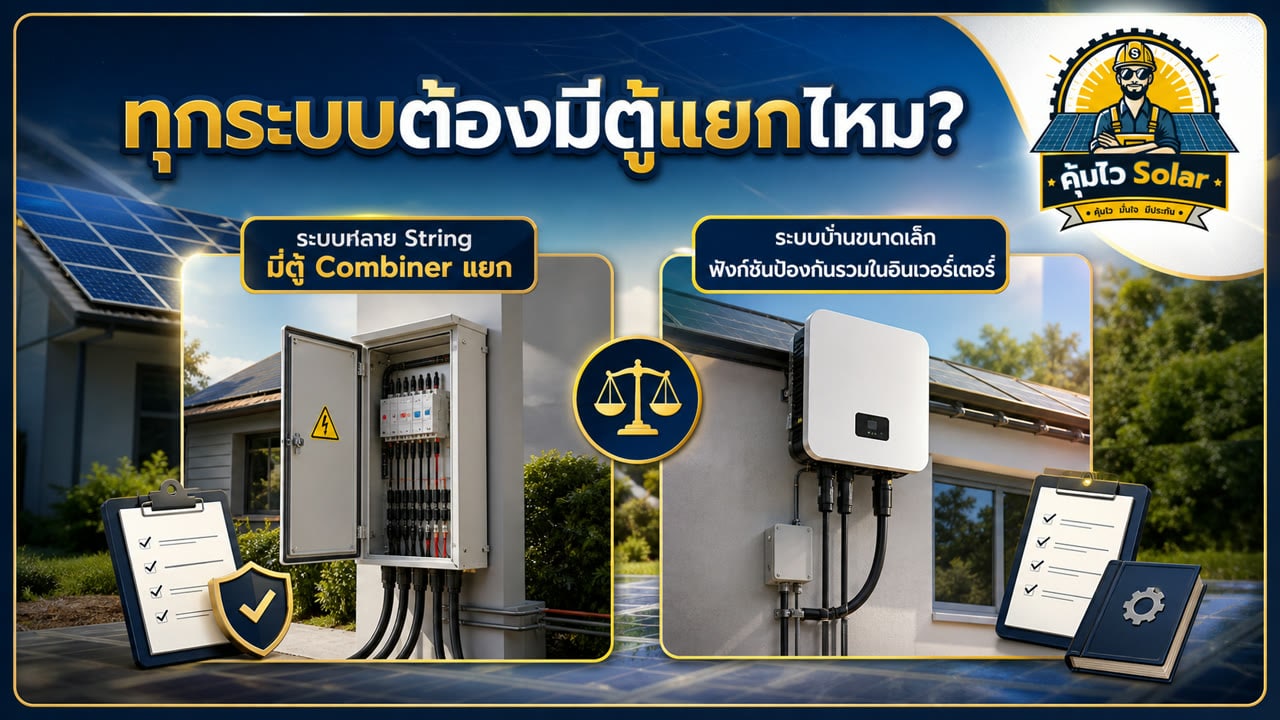เปรียบเทียบระบบหลาย String ที่มีตู้คอมบายเนอร์กับระบบบ้านที่รวมฟังก์ชันในอินเวอร์เตอร์