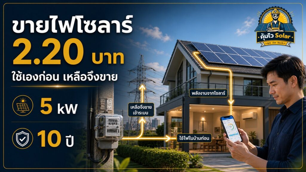 ขายไฟโซลาร์ 2.20 บาทต่อหน่วยสำหรับบ้านปี 2569 แบบใช้เองก่อนเหลือจึงขาย