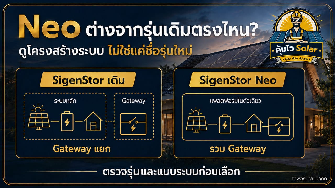 เปรียบเทียบแนวคิด SigenStor เดิมที่มี Gateway แยก กับ Neo ที่รวม Gateway