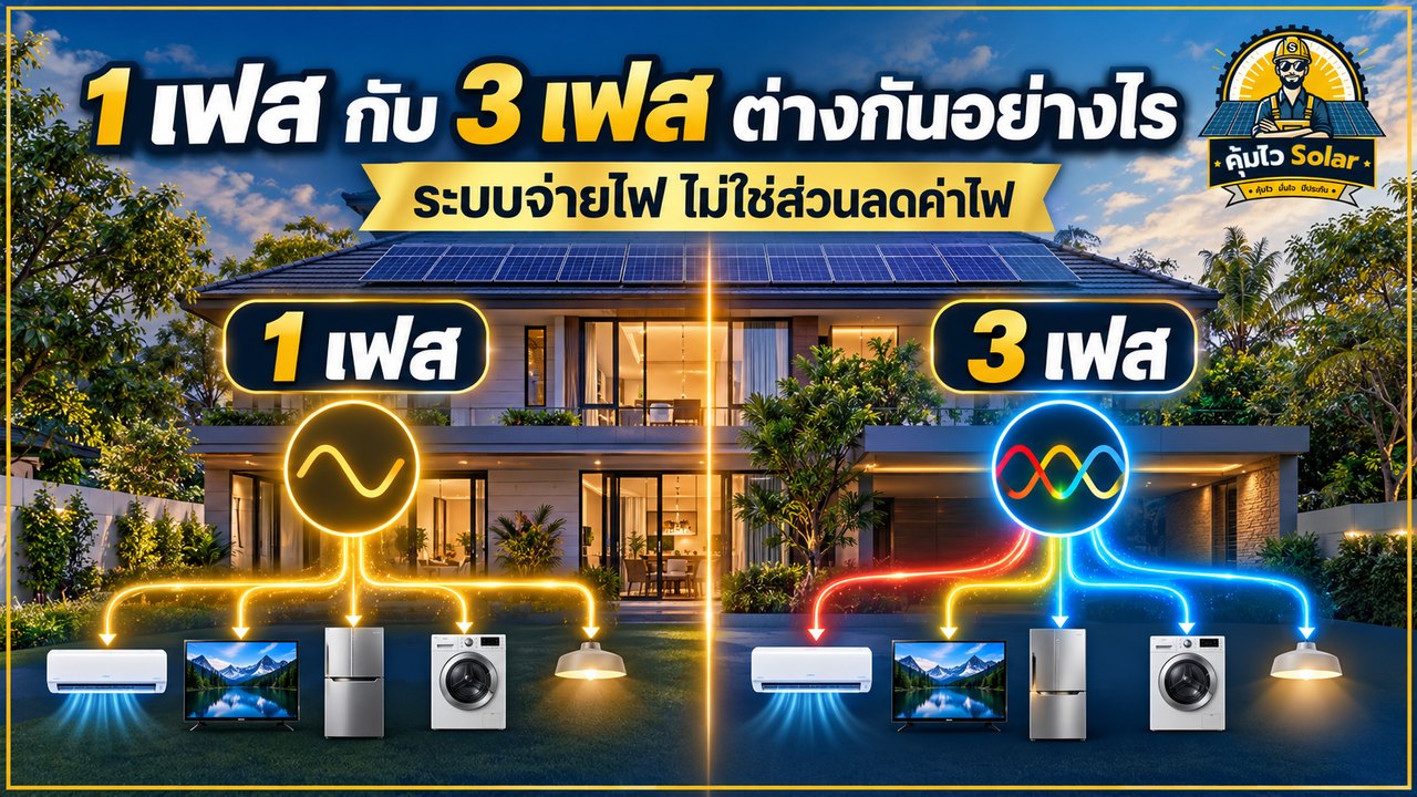 ภาพแนวคิดการจ่ายไฟหนึ่งเฟสและสามเฟสให้วงจรเครื่องใช้ในบ้าน