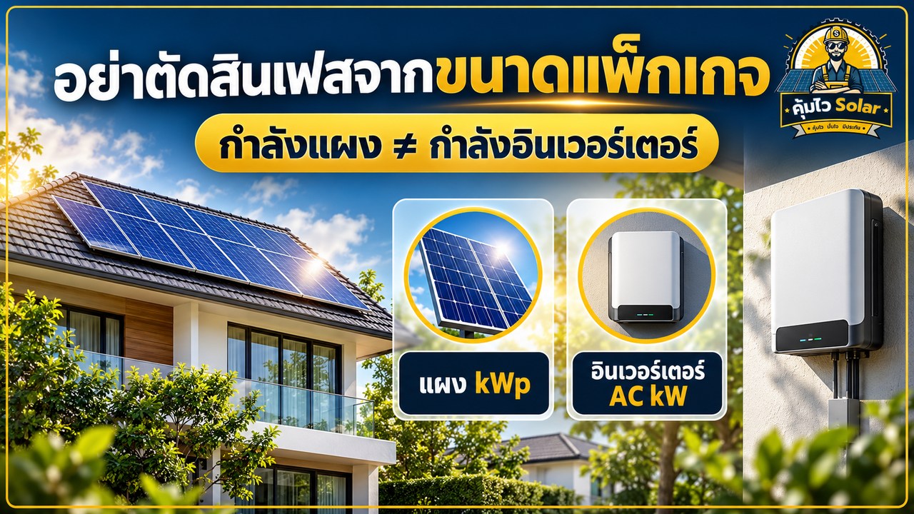 ภาพแยกกำลังแผง kWp กับกำลังอินเวอร์เตอร์ AC kW และการตรวจระบบจริง