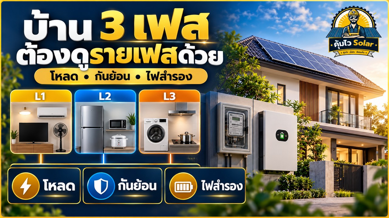 ภาพการพิจารณาโหลดสามเฟส ระบบกันย้อน และวงจรไฟสำรองที่ออกแบบไว้