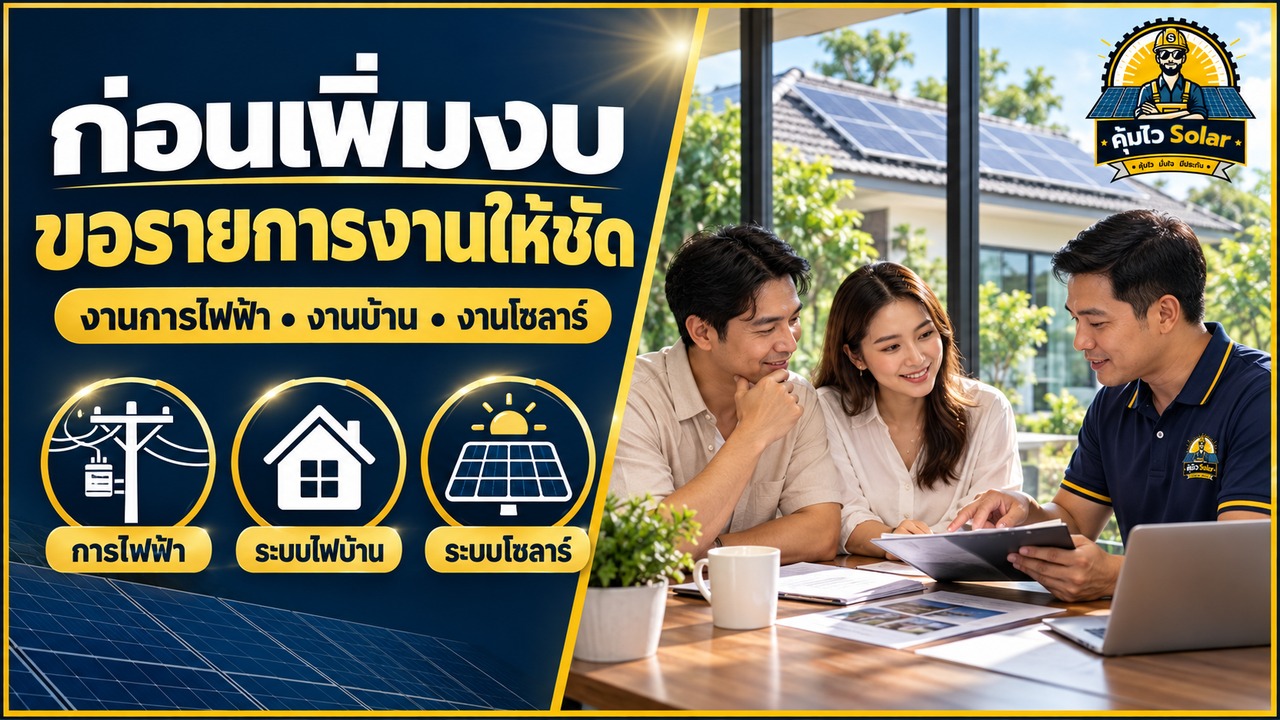 ภาพผู้เชี่ยวชาญอธิบายใบเสนอราคาแยกงานการไฟฟ้า งานระบบบ้าน และงานโซลาร์