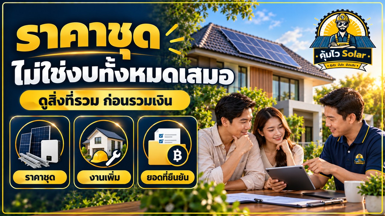 ภาพแยกราคาชุดโซลาร์ งานเพิ่มเติมเฉพาะบ้าน และงบที่ยืนยันแล้ว