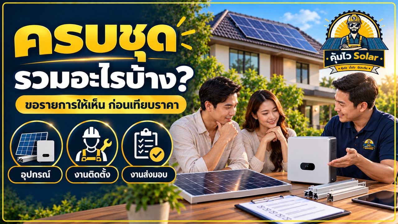 รายการที่ต้องตรวจในแพ็กเกจโซลาร์ แยกอุปกรณ์ งานติดตั้ง และงานส่งมอบ
